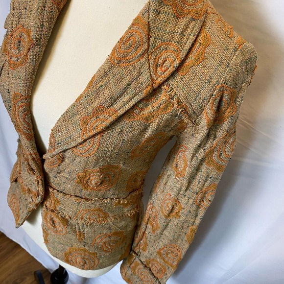 Pamela Brown Women's Textured Floral Jacket Blazer Collared‎ Two Button Preppy - Picture 2 of 15